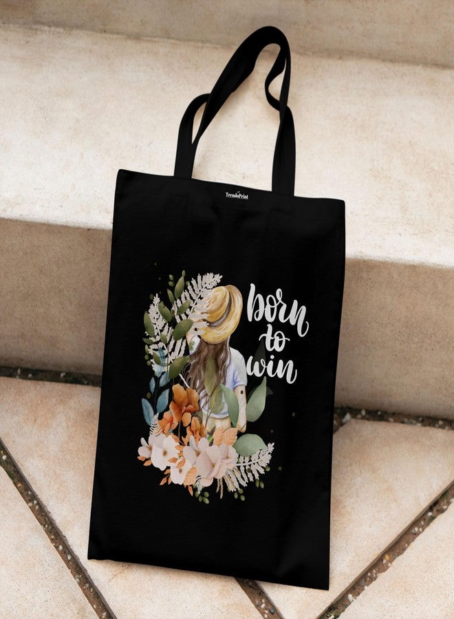 TrendoPrint Canvas Black Tote Bags for Women with Zip 15Kgs Capacity, College Bag for Girls, 100% Organic Cotton Tote Bag for Shopping, Travel &Beach BT25-01 - Image 3